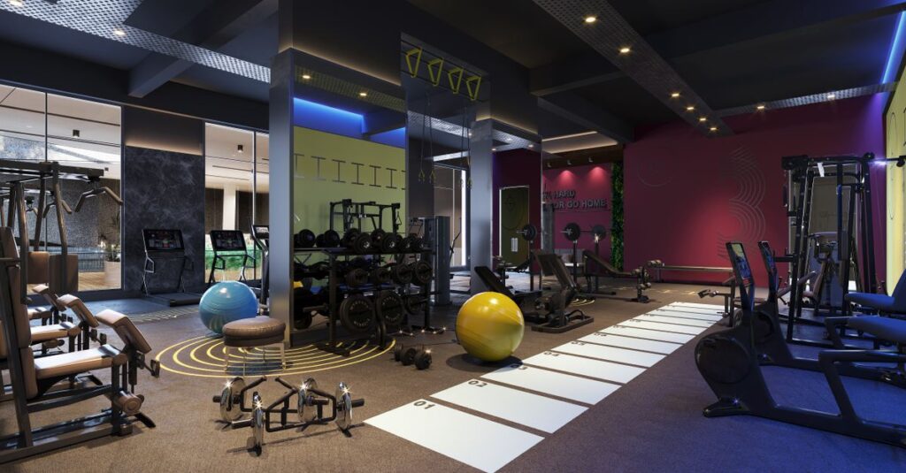 Spacious gym interior showcasing equipment for exercise and fitness training.