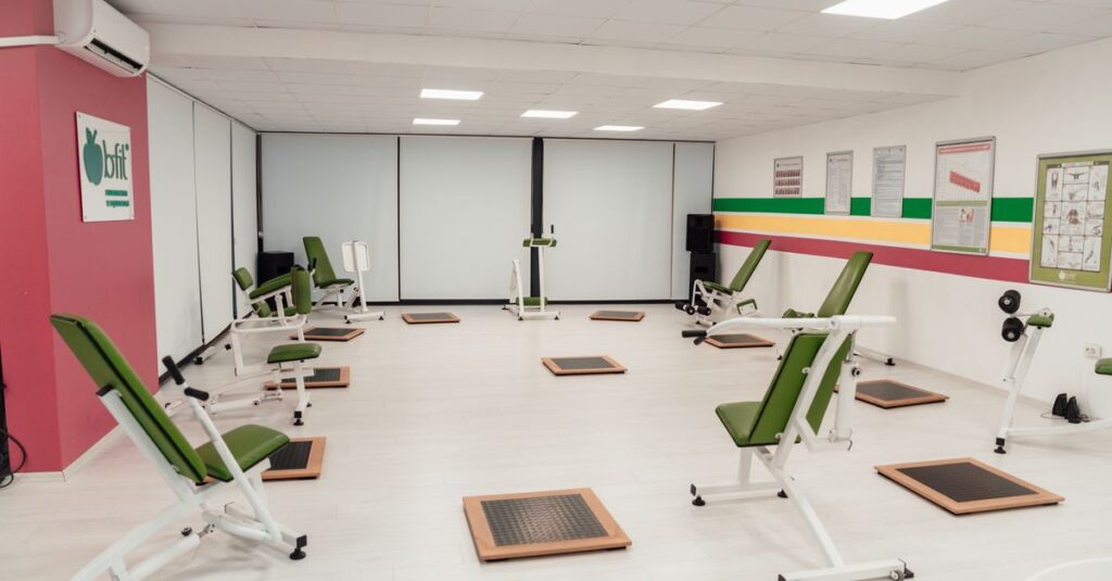 Bright and spacious gym interior featuring modern green exercise machines in Yalova.
